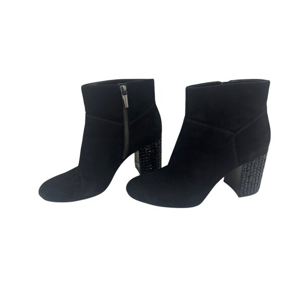 Michael Kors Black Suede Arabella Ankle Boots Zip Booties Studded Heels Size 8 - Picture 4 of 13